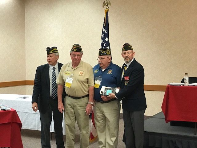 - 15 Jun 2018, Oregon State Convention in Warms Springs, OR Hugh Crawford & Bob Penney receiving recognition for their help making Post 1833 an Allstate-level Post /// (L to R) Joe Davis (VFW Director of Public Affairs), Hugh Crawford (Past Commander, Post 1833), Bob Penney (Quartermaster, Post 1833), Ken Kraft (Past Department Commander)